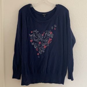 Torrid long sleeve sweater with butterfly detail